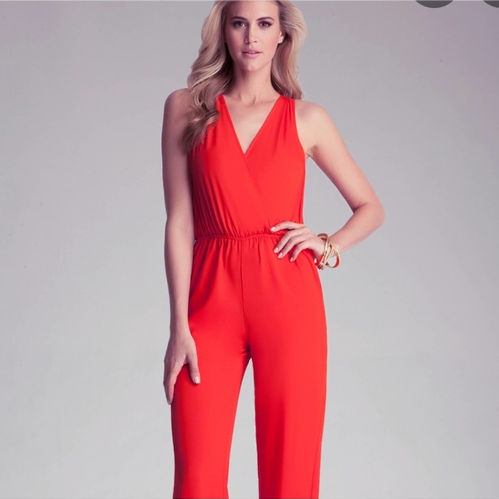 NWT bebe Sz 8 Open Back Bright Orange/Red Jumpsuit Romper - Picture 10 of 12